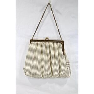 Vintage Whiting and Davis White Mesh Purse Brass Tone Coin Purse Handbag BOHO